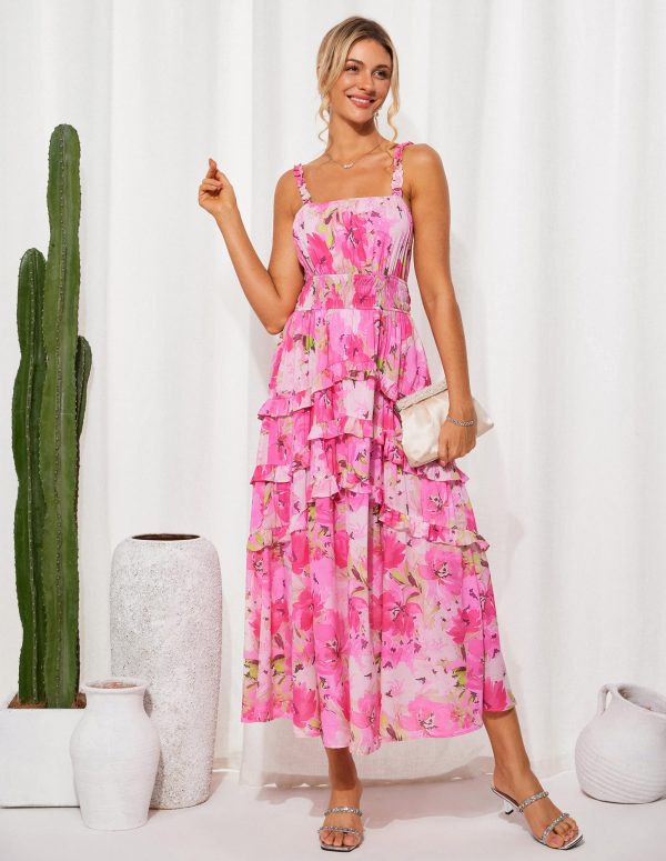 81xnAfDwg7L.jpg Women's Floral Summer Wedding Guest Dresses 2025 Trendy Long Flowy Smocked Tiered Maxi Dress