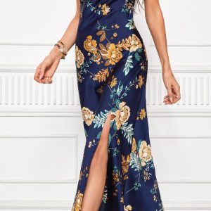 Wedding Guest Dress for Women Spaghetti Strap Satin Slip Cocktail Formal Midi Evening Party Dresses