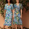 Women's Short Flutter Sleeve Faux Wrap Midi Dress