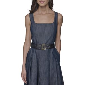 Women's Belted V Neck Sleeveless Maxi Dress