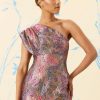 Women's One Shoulder Metallic Jacquard Evening Fitted Special Occasion Cocktail Dress