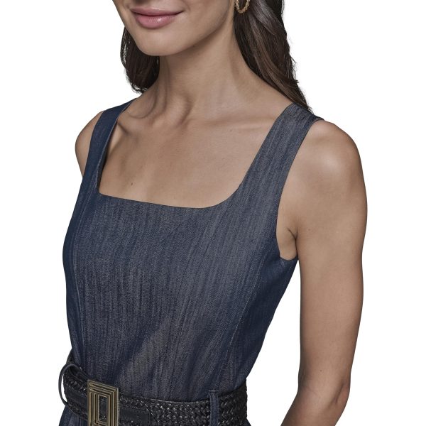 91TRUZ4301L.jpg Women's Belted V Neck Sleeveless Maxi Dress