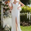 Women's Classic V-Neck Mermaid Bodycon Slit Wedding Dresses for Bride White 0121B