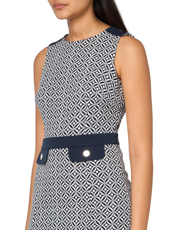 91bkO4AYmL.jpg Women's Sleeveless High Neck Colorblock Pockets Sheath Mini Dress