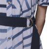 Women's Patterned Short Sleeves Belted Midi Dress