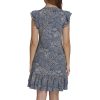 Women's Sleeveless Round Neck Ruffle Trim Mini Dress