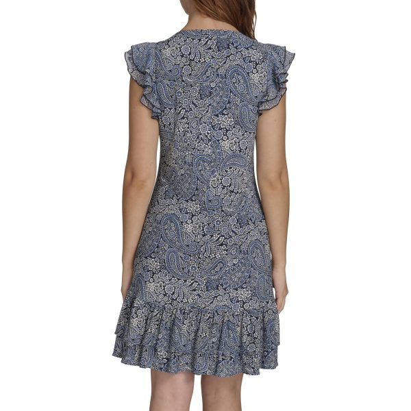 Women's Sleeveless Round Neck Ruffle Trim Mini Dress