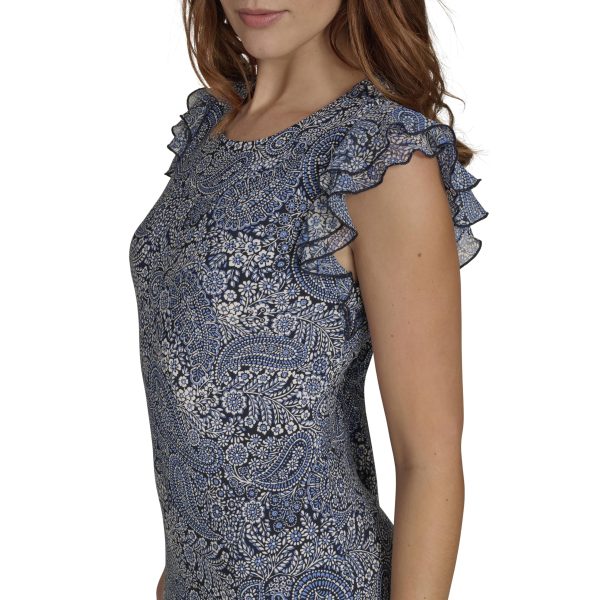 Women's Sleeveless Round Neck Ruffle Trim Mini Dress