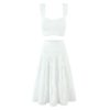 Women's Boho Maxi Set - White Embroidered Lace Strap Tank & Tiered Ruffle Cake Skirt with Elastic Waist