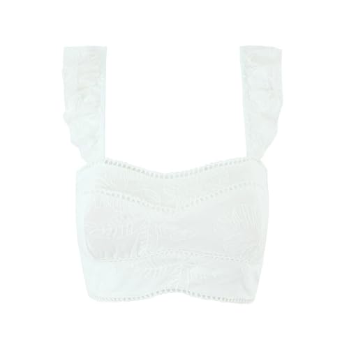 Women's Boho Maxi Set - White Embroidered Lace Strap Tank & Tiered Ruffle Cake Skirt with Elastic Waist