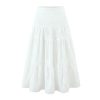 Women's Boho Maxi Set - White Embroidered Lace Strap Tank & Tiered Ruffle Cake Skirt with Elastic Waist