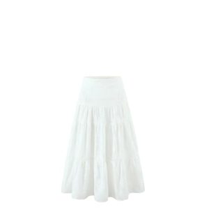 Women's Boho Maxi Set - White Embroidered Lace Strap Tank & Tiered Ruffle Cake Skirt with Elastic Waist