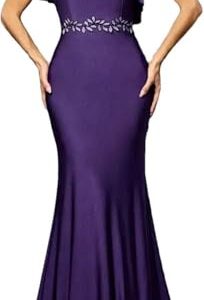 Women's Embroidery Fishtail Skirt Ruffled Sloping Shoulder Maxi Dress Elegant Party Wedding Evening Dresses