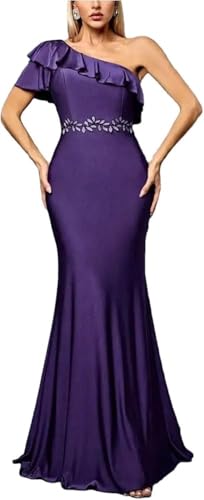 Women's Embroidery Fishtail Skirt Ruffled Sloping Shoulder Maxi Dress Elegant Party Wedding Evening Dresses