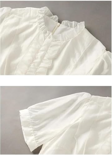 Women’s Dress Solid Color Summer Short Sleeve Casual Skirt Ruffled Collar Midi Length A-Line Lace Up Dresses