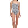 Plumeria Textured Leafy Print Versatile & Stylish Women’s Square Neck One Piece Bathing Suit Swim Essential