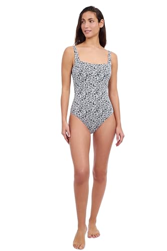 Plumeria Textured Leafy Print Versatile & Stylish Women’s Square Neck One Piece Bathing Suit Swim Essential