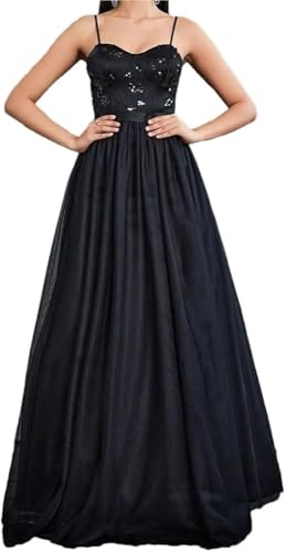 Elegant Sweetheart Neck Spaghetti Strap Long Skirt Summer Lace Patchwork Camisole A-Line Dress Formal Cocktail Evening Gown