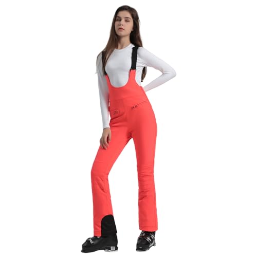 Womens Ski Bibs Snow Pants Slim Snowboard Bibs Overalls Insulated Waterproof Windproof Warm Winter Orange Red