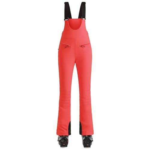 Womens Ski Bibs Snow Pants Slim Snowboard Bibs Overalls Insulated Waterproof Windproof Warm Winter Orange Red