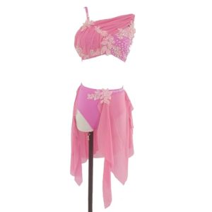 Pink Lyrical Dance Costume for Girls Ballet Leotard with Chiffon Skirt for Performance and Practice