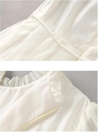 Women’s Dress Solid Color Summer Short Sleeve Casual Skirt Ruffled Collar Midi Length A-Line Lace Up Dresses