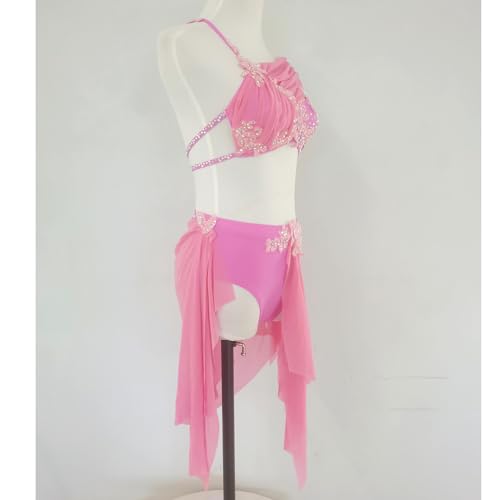 31vkmdY-ptL.jpg Pink Lyrical Dance Costume for Girls Ballet Leotard with Chiffon Skirt for Performance and Practice