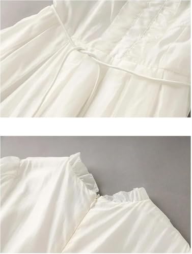 Women’s Dress Solid Color Summer Short Sleeve Casual Skirt Ruffled Collar Midi Length A-Line Lace Up Dresses