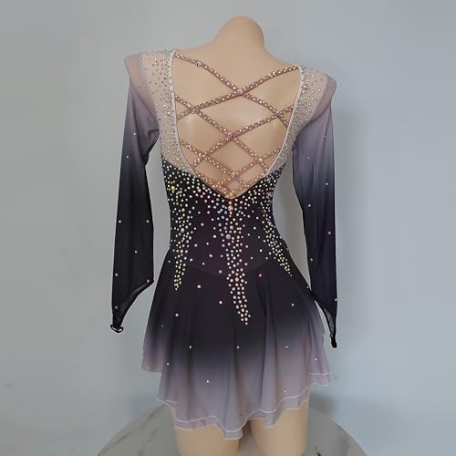 Customized Figure Skating Dress Girls Black Gray Gradient Stretch Ice Skating Costumes Women Competition Wear for Performance