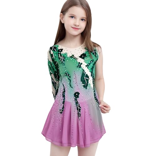 411ESNr9hhL.jpg Pink and Green Figure Skating Dress for Competitions and Show Suitable for Girls