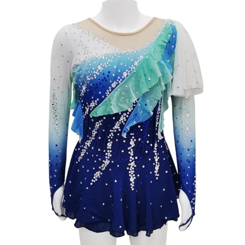 Girl's Dance Dress Gradient Blue Gems Competition Performance Wear Ice Skating Dress
