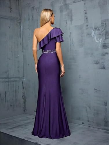 Women's Embroidery Fishtail Skirt Ruffled Sloping Shoulder Maxi Dress Elegant Party Wedding Evening Dresses
