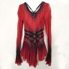 4170dYNf0L.jpg Girl's Red Long Sleeved Ice Figure Skating Dress with Sparkling Rhinestones Decoration Elegant Figure Skating Skirt