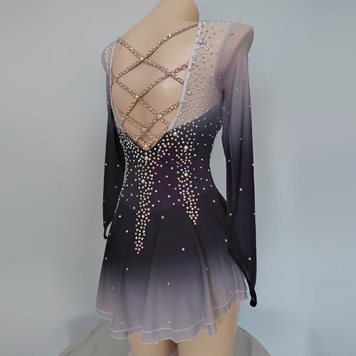 Customized Figure Skating Dress Girls Black Gray Gradient Stretch Ice Skating Costumes Women Competition Wear for Performance