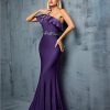 Women's Embroidery Fishtail Skirt Ruffled Sloping Shoulder Maxi Dress Elegant Party Wedding Evening Dresses