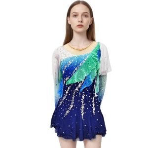 Girl's Dance Dress Gradient Blue Gems Competition Performance Wear Ice Skating Dress