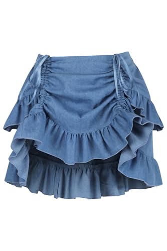 418nP5gj4ML.jpg Womens Womens 2 Pc White Brocade Bustier Corset & Denim Skirt Set Western Dress