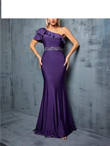 Women's Embroidery Fishtail Skirt Ruffled Sloping Shoulder Maxi Dress Elegant Party Wedding Evening Dresses