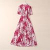 Women’s Dresses V-Neck Floral Print Summer Lace Up Casual Skirt Short Sleeve A-Line Midi Dress for Vacation