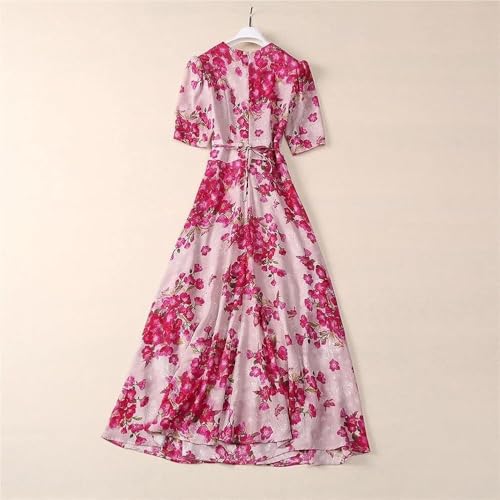 41ALkID3tOL.jpg Women’s Dresses V-Neck Floral Print Summer Lace Up Casual Skirt Short Sleeve A-Line Midi Dress for Vacation