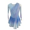 Girls' Blue Purple Long Sleeve Gradient Figure Skating Dress Customized Competition Costume