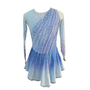 Girls' Blue Purple Long Sleeve Gradient Figure Skating Dress Customized Competition Costume