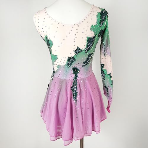 41GuVLhu5BL.jpg Pink and Green Figure Skating Dress for Competitions and Show Suitable for Girls