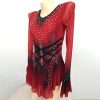41H-csgHGyL.jpg Girl's Red Long Sleeved Ice Figure Skating Dress with Sparkling Rhinestones Decoration Elegant Figure Skating Skirt