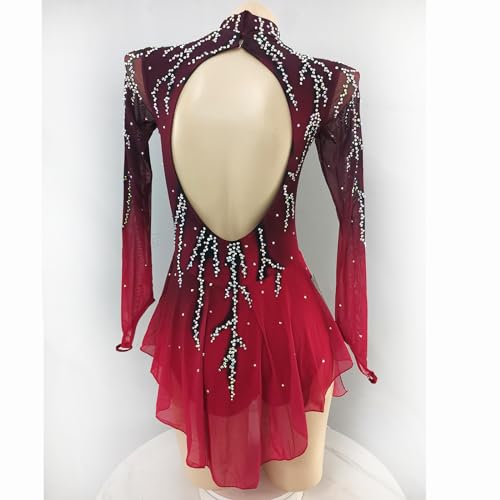41RPcDULN6L.jpg Red Long-Sleeved Skating Dress for Women Girls