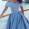 Off Shoulder Satin Prom Dresses Ball Gown Plus Size Formal Dresses for Women Wedding Dress with Slit
