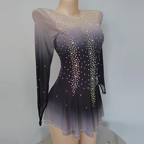 Customized Figure Skating Dress Girls Black Gray Gradient Stretch Ice Skating Costumes Women Competition Wear for Performance