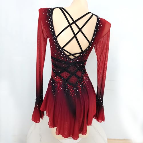 41WStOrI-L.jpg Girl's Red Long Sleeved Ice Figure Skating Dress with Sparkling Rhinestones Decoration Elegant Figure Skating Skirt