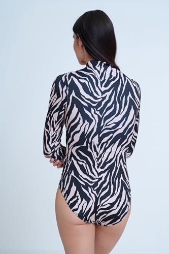 Women’s Modest Rash Guard One Piece Swimsuit with Soft Cups Front Zipper and 3/4 Sleeves Swim Wear Must Have