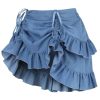 Womens Womens 2 Pc White Brocade Bustier Corset & Denim Skirt Set Western Dress